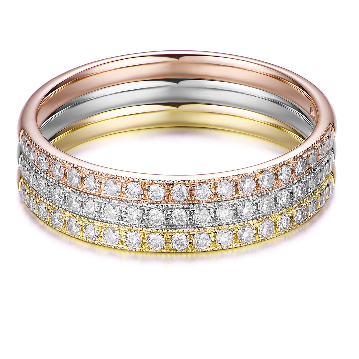 HAFEEZ CENTER 14K Gold Moissanite Wedding Band 2mm Milgrain Eternity Moissanite Wedding Rings for Women (Yellow-Gold, 6.5)