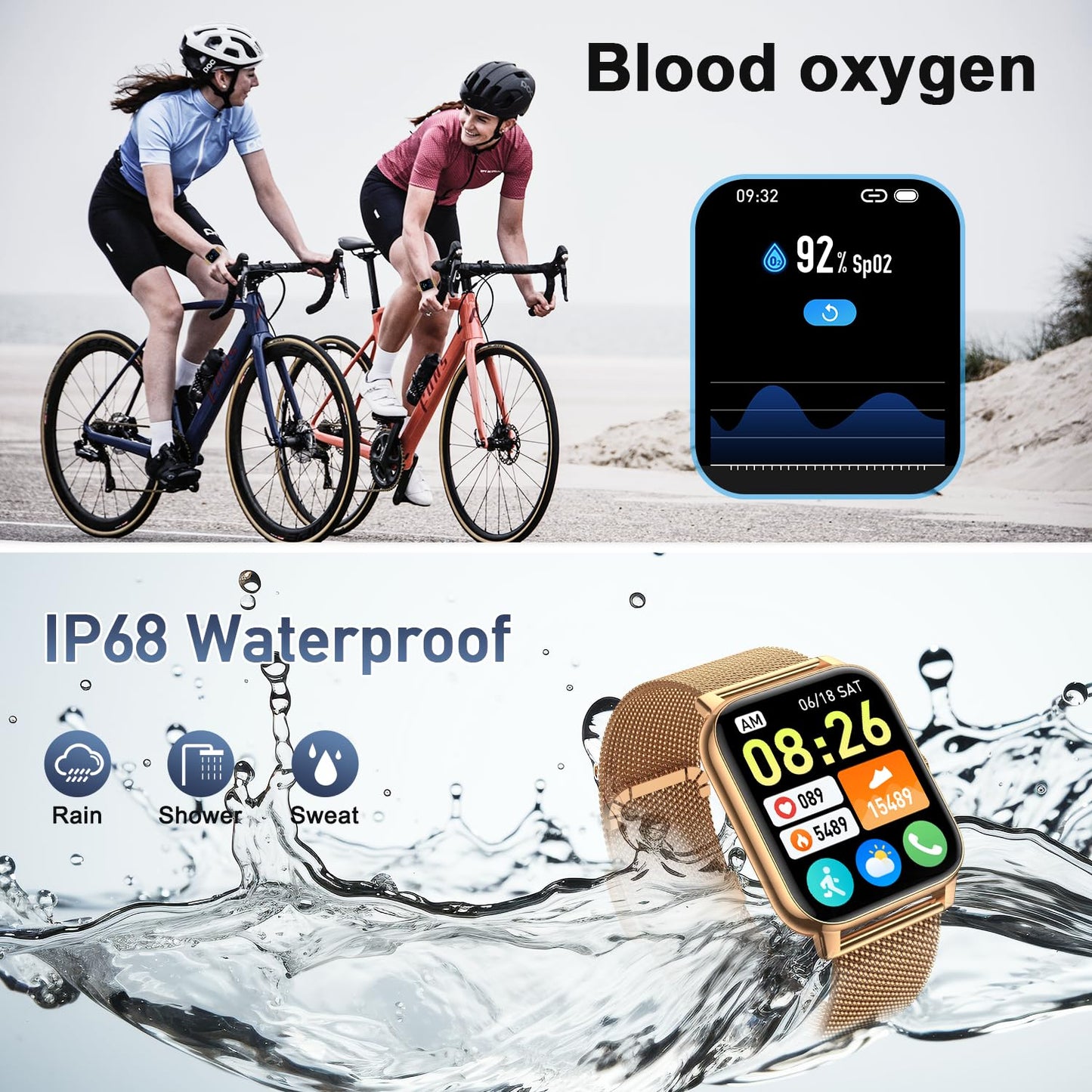 Smart Watch for Women Fitness Tracker: Gold Smart Watches for Women Digital Mens watches Make/Answer Call Waterproof Running Smartwatch Android Phone iPhone Samsung Compatible Heart Rate Monitor