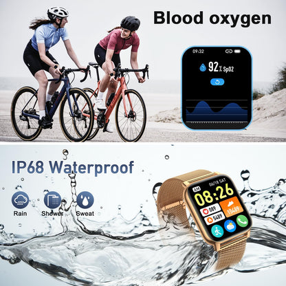 Smart Watch for Women Fitness Tracker: Gold Smart Watches for Women Digital Mens watches Make/Answer Call Waterproof Running Smartwatch Android Phone iPhone Samsung Compatible Heart Rate Monitor