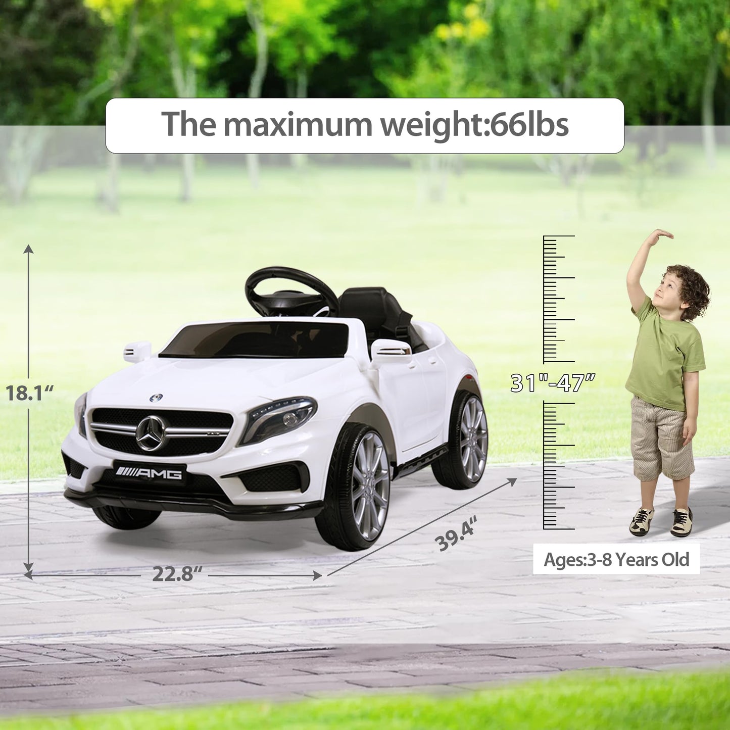 Licensed Mercedes Benz Electric Car for Kids by TOBBI,Toddler Electric Vehicle,Children Ride On Toy with Parental Remote Control/Double Doors/5 Point Safety Belt/LED Lights for Ages 3+ White