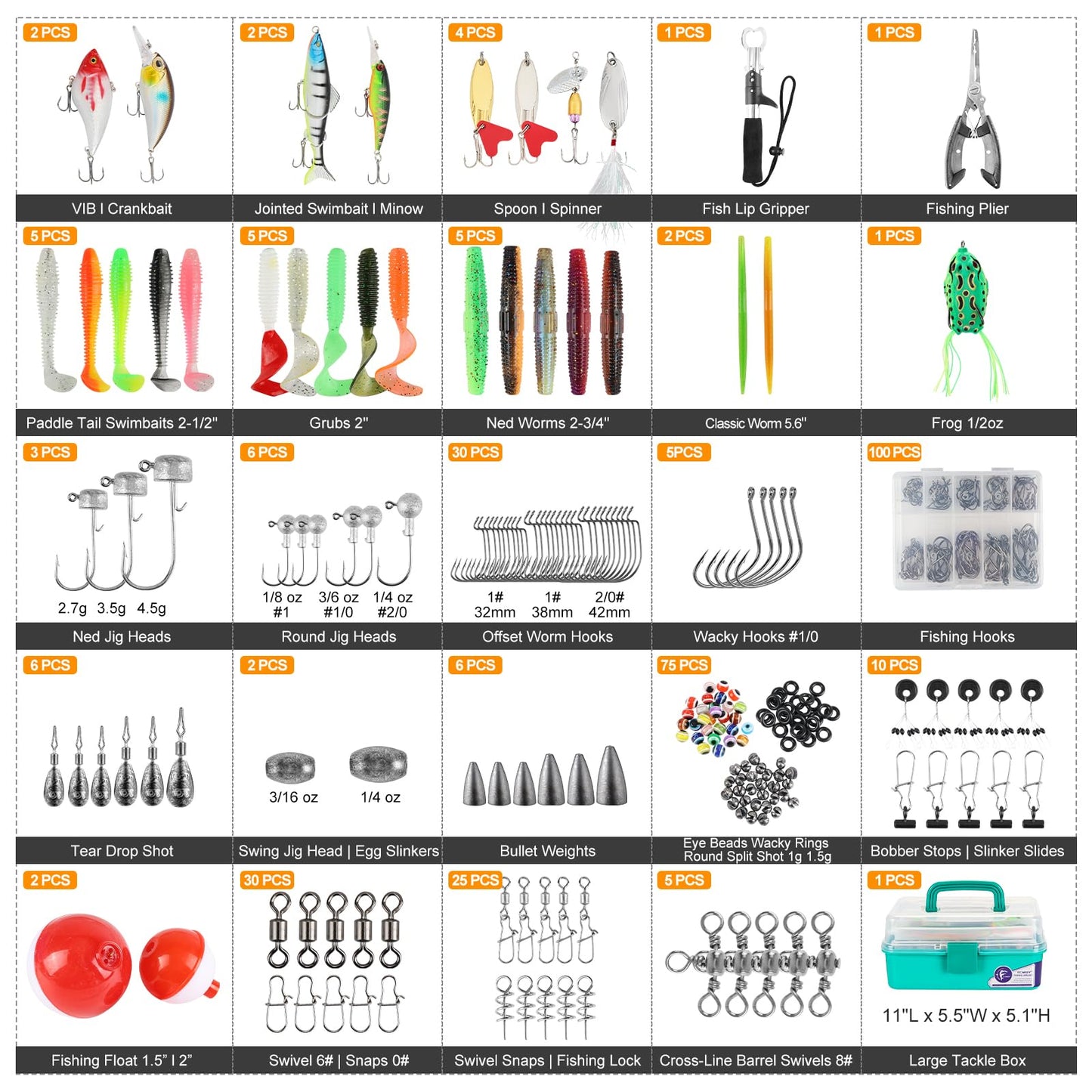 TCMBY 3 Layers Tackle Box with Tackle Included, 321Pcs Fishing Lures Kit Contains Pliers, Crankbait, Hooks, Weights & Accessories, Fishing Gear Bait Lure Gifts for Men Bass Freshwater (Green)