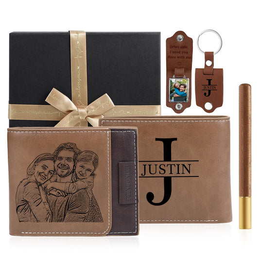 Hokapise Mens Wallet - Personalized Wallet for Men Custom Leather Wallets - Gift for Husband Christmas Valentines Day Birthday Gift for Him
