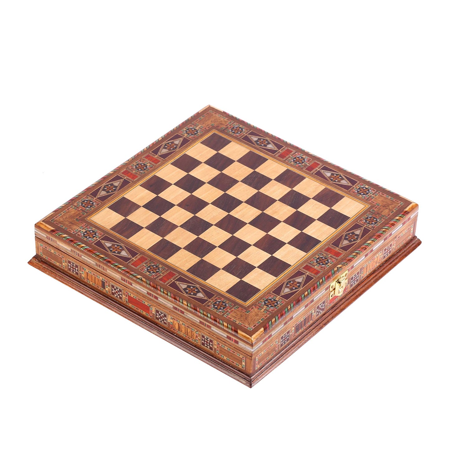 Egypt Pharaoh Antique Copper Figures Metal Chess Set for Adults Handmade Pieces and Natural Solid Wooden Chess Board with Pearl Design Around Board and Storage Inside King 3.4inc