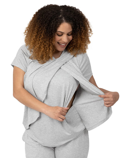 Kindred Bravely Tulip Hem Short Sleeve Maternity & Nursing Pajama Set | Amazon Exclusive Women’s Nursing Pajamas (Grey Heather, Large)