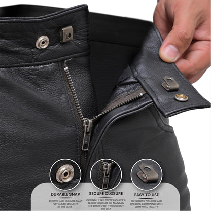 Touch&Torn Leather Motorcycle Pants for Mens Leather Black Brown Pants with 5 Pockets
