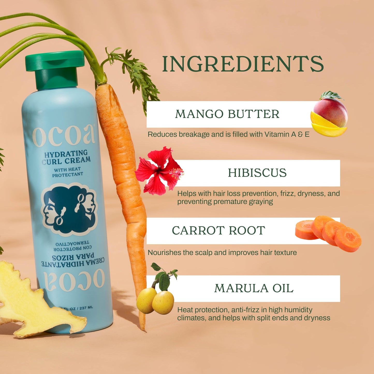 OCOA Curl Cream & Styling Gel Bundle – Hydrate, Define, & Protect Curls – Made with Hibiscus, Mango Butter, Flaxseed, and Marula Oil – Frizz-Free, Long-Lasting, Soft & Touchable Finish – 8oz