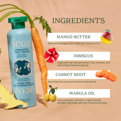 OCOA Curl Cream & Styling Gel Bundle – Hydrate, Define, & Protect Curls – Made with Hibiscus, Mango Butter, Flaxseed, and Marula Oil – Frizz-Free, Long-Lasting, Soft & Touchable Finish – 8oz