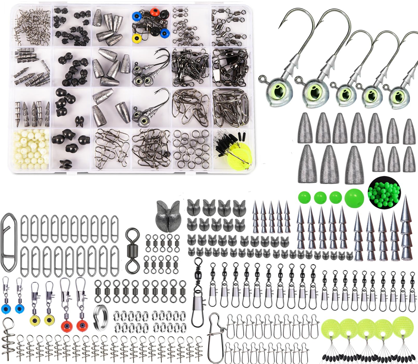 DAMIDEL 600 Pcs/Tackle Box Fishing Kit-Fishing Hooks,Sinkers, Swivels Snaps,Top Water Lure,Spoons,Soft Lures,Jig Heads, Frogs, Minnow, Accessories Equipment- Saltwater Freshwater Bass Bait Gear