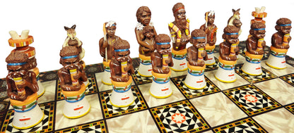 Australian Aborigines Tribal Chess Set with 14 1/2 inch Mosaic Color Board Aboriginal