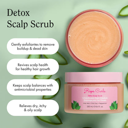Rizos Curls Detox Scalp Scrub, Exfoliates to Remove Buildup & Excess Oil, Soothes Itchy Scalp, Detoxifying & Clarifying with Pink Clay, Aloe Vera & Peppermint Oil, All Hair Types 1a - 4c, 8.4 oz