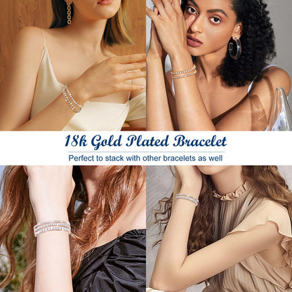 Moissanite Tennis Bracelet, 7.76 Carats Adjustable Bracelet for Women 18K Yellow Gold Plated S925 Sterling Silver Tennis Bracelet D Color VVS1 Round Cut 4MM Moissanite Bracelet Mothers Day Gift