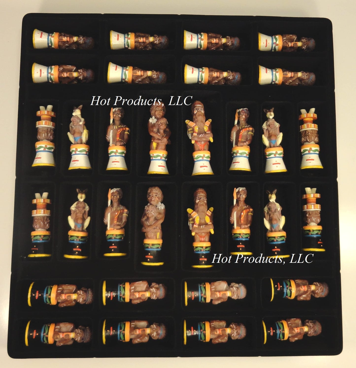 Australian Aborigines Tribal Chess Set with 14 1/2 inch Mosaic Color Board Aboriginal