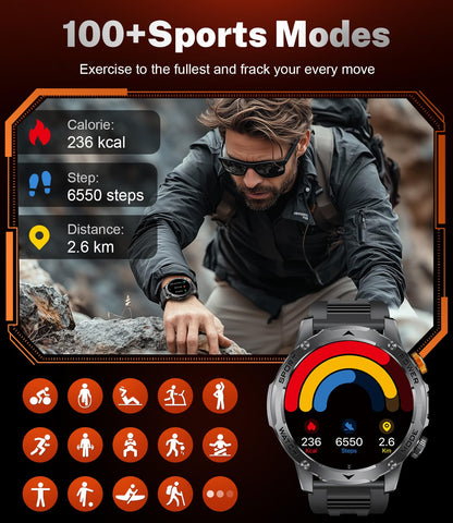 Military Smart Watches 1000 mAh Battery/Flashlight,1.75'' IPS HD Display Smart Watch for Men(Make Call),IP68 Waterproof Fitness Watch with Heart Rate,Sleep Monitor,100+ Sports Modes,for iOS Android