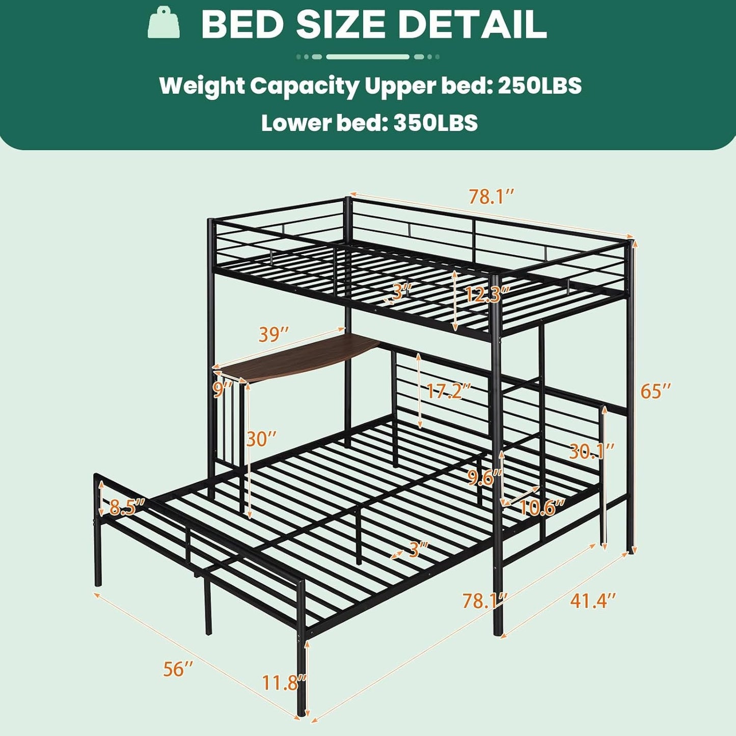 Metal Loft Bed with Desk and Storage-2