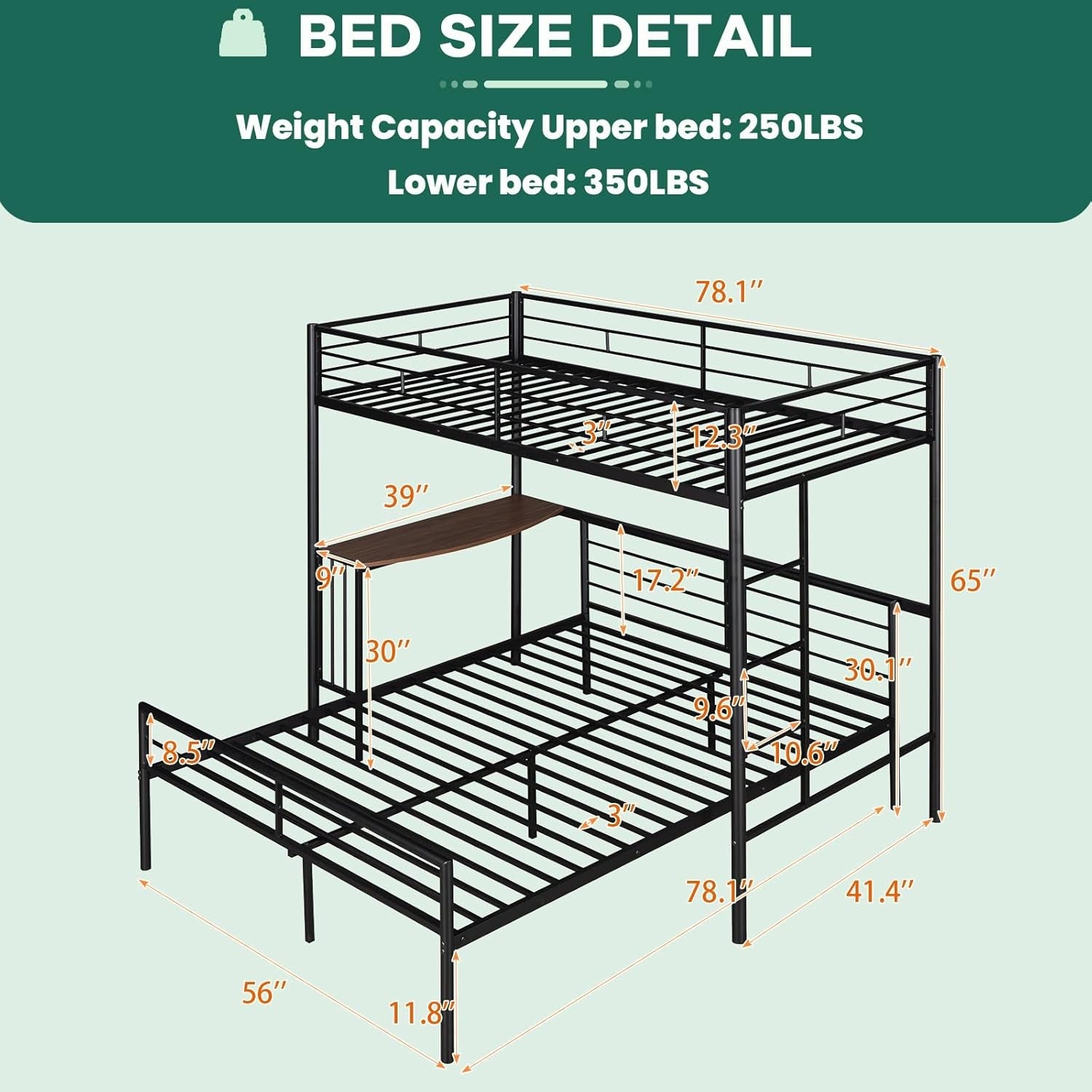 Metal Loft Bed with Desk and Storage-2