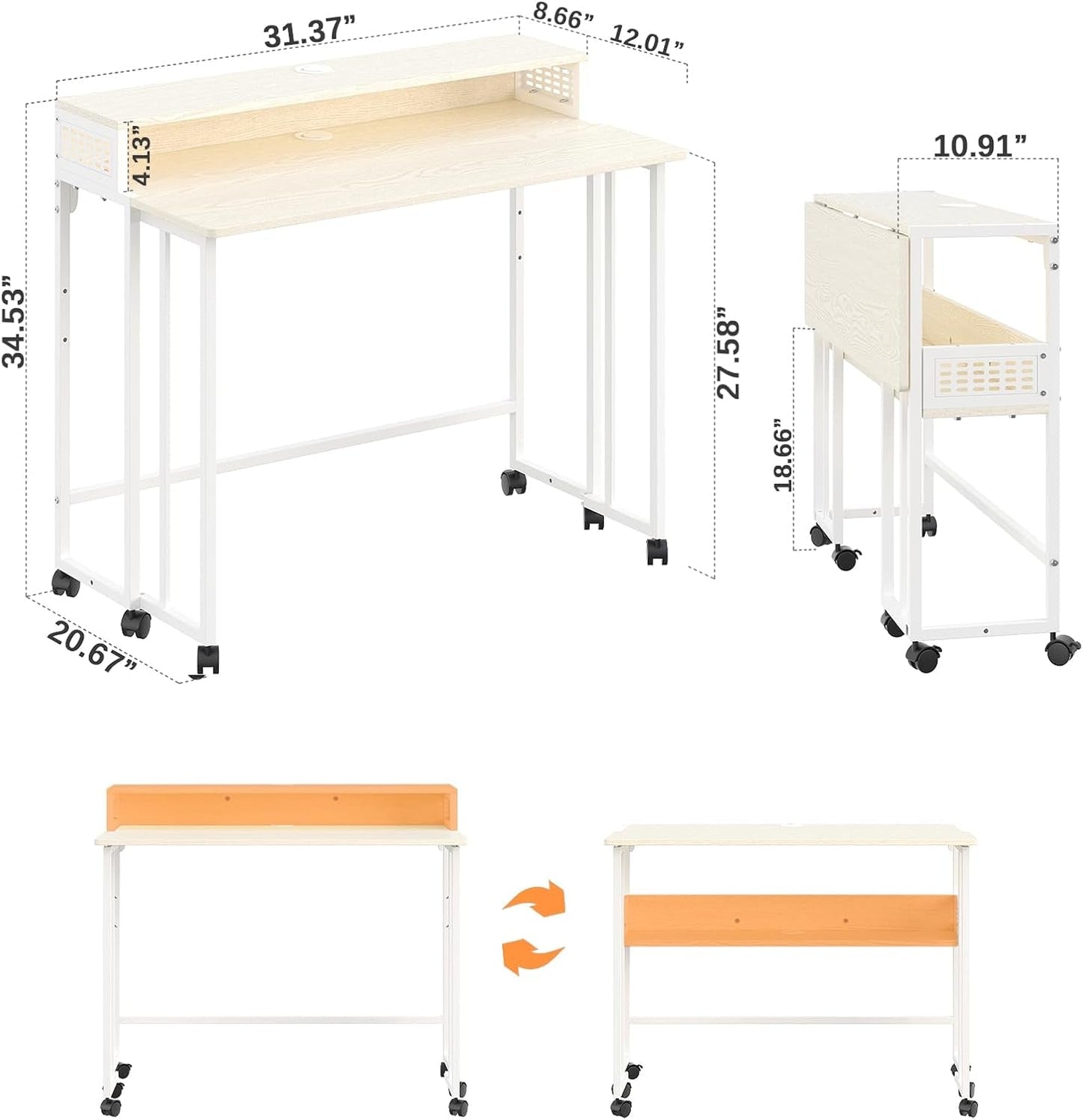 Folding Desk with Wheels and Storage for Small Spaces-2