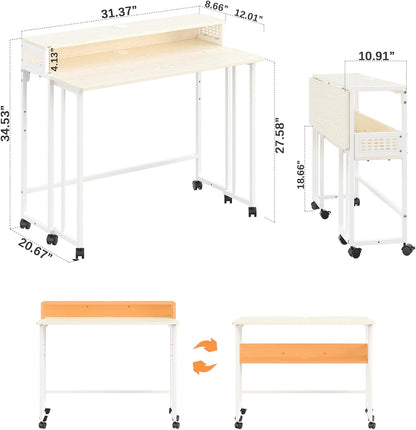 Folding Desk with Wheels and Storage for Small Spaces-2