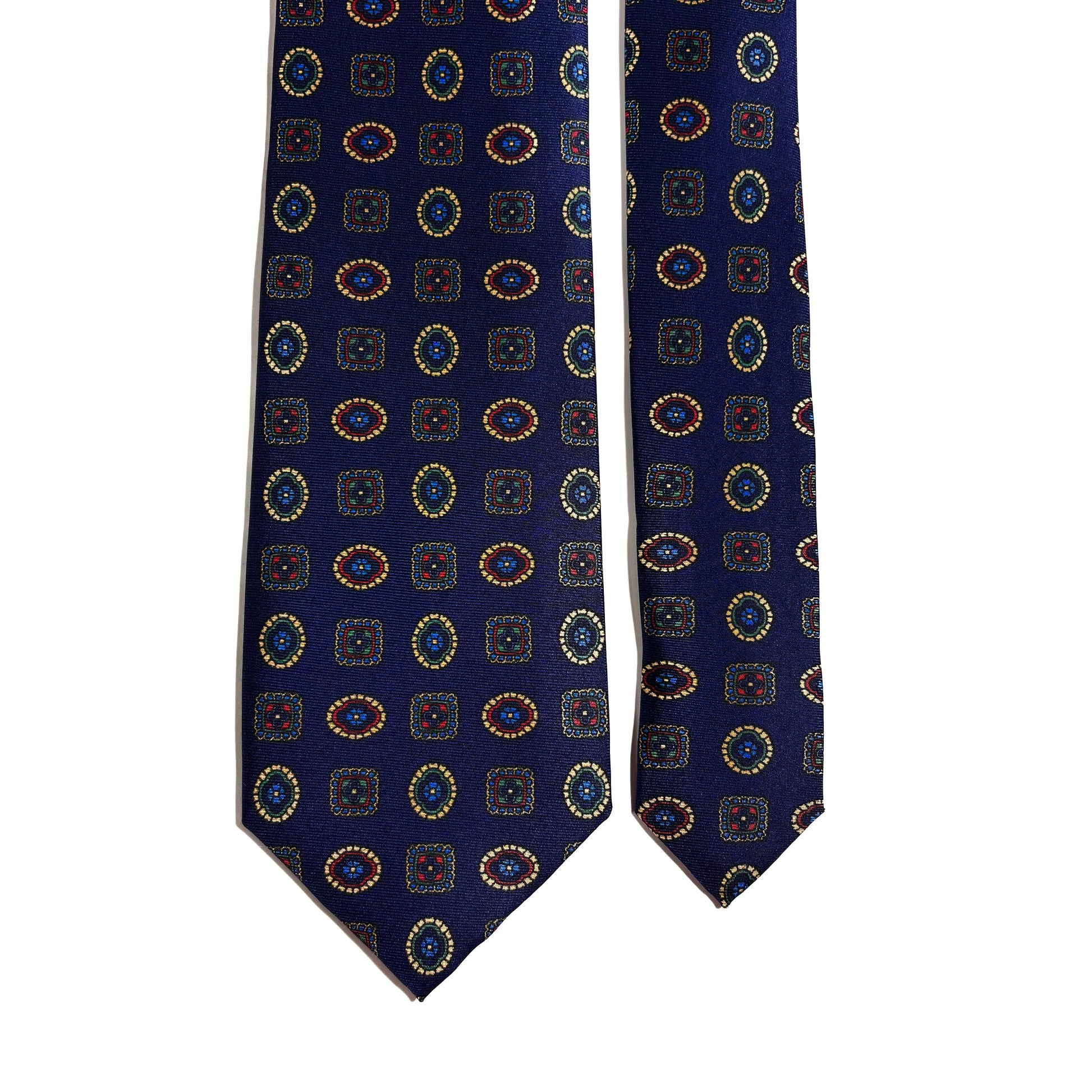 Navy Blue Geometric Medallion Silk Tie-2
