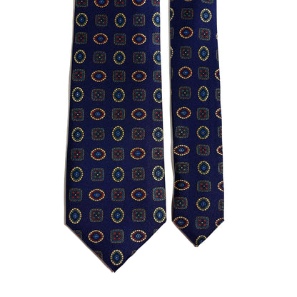 Navy Blue Geometric Medallion Silk Tie-2