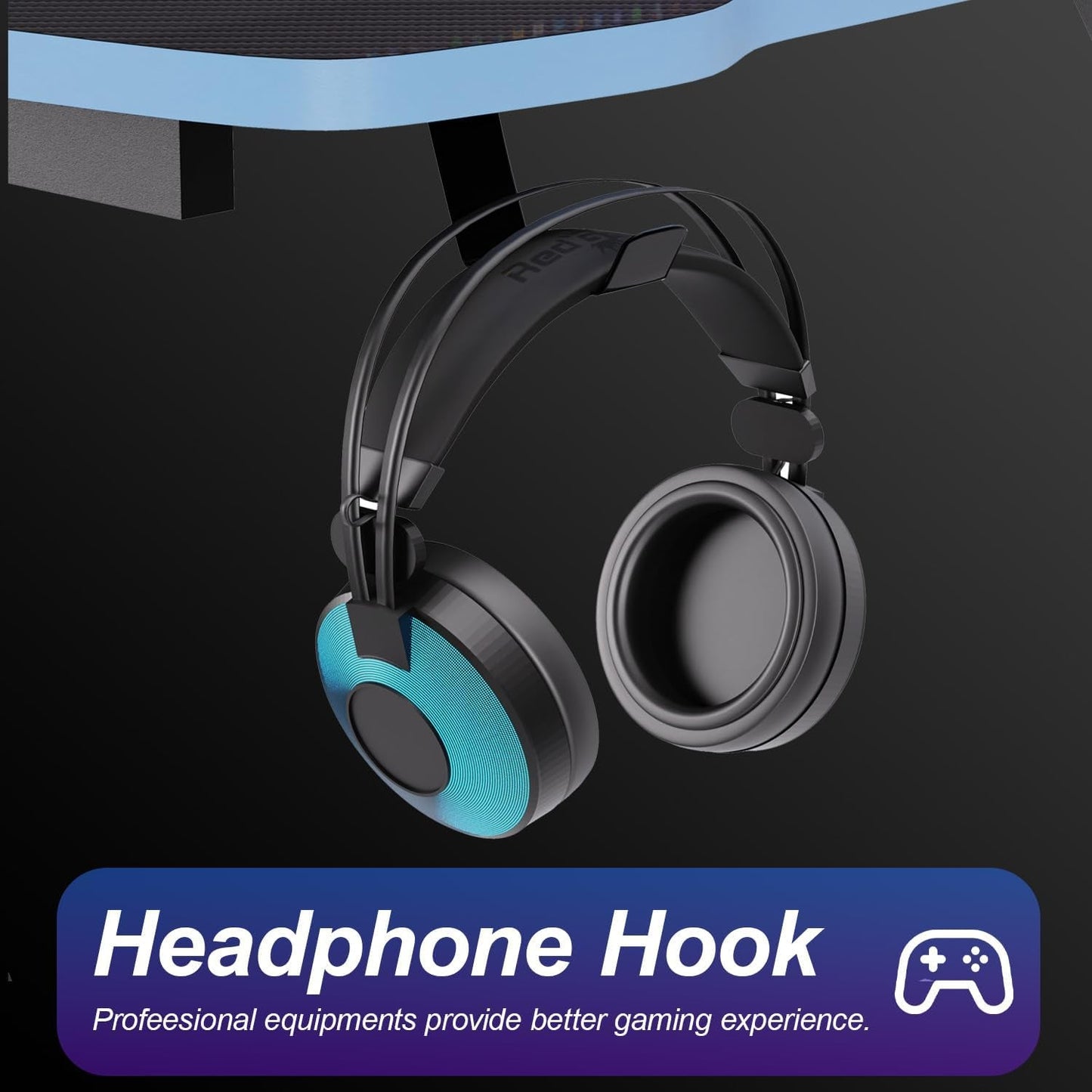 Spacious 39 Inch Ergonomic Gaming Desk With Headphone Hook-4