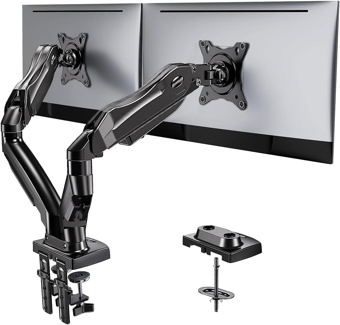 Dual Monitor Stand - Full Adjustable Monitor Desk Mount Swivel Vesa Bracket with C Clamp, Grommet Mounting Base for 13 to 32 Inch Computer Screens - Each Arm Holds 4.4 to 19.8Lbs-0