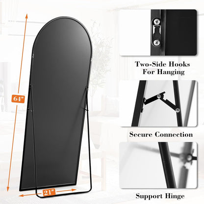 Arched Full Length Mirror with Stand 64"X21" Floor Standing Aluminum Frame for Bedroom Body Hanging Leaning Modern Simple Home Decor Shatter-Proorf Nano Glass Wall Living Room Cloakroom Black-4
