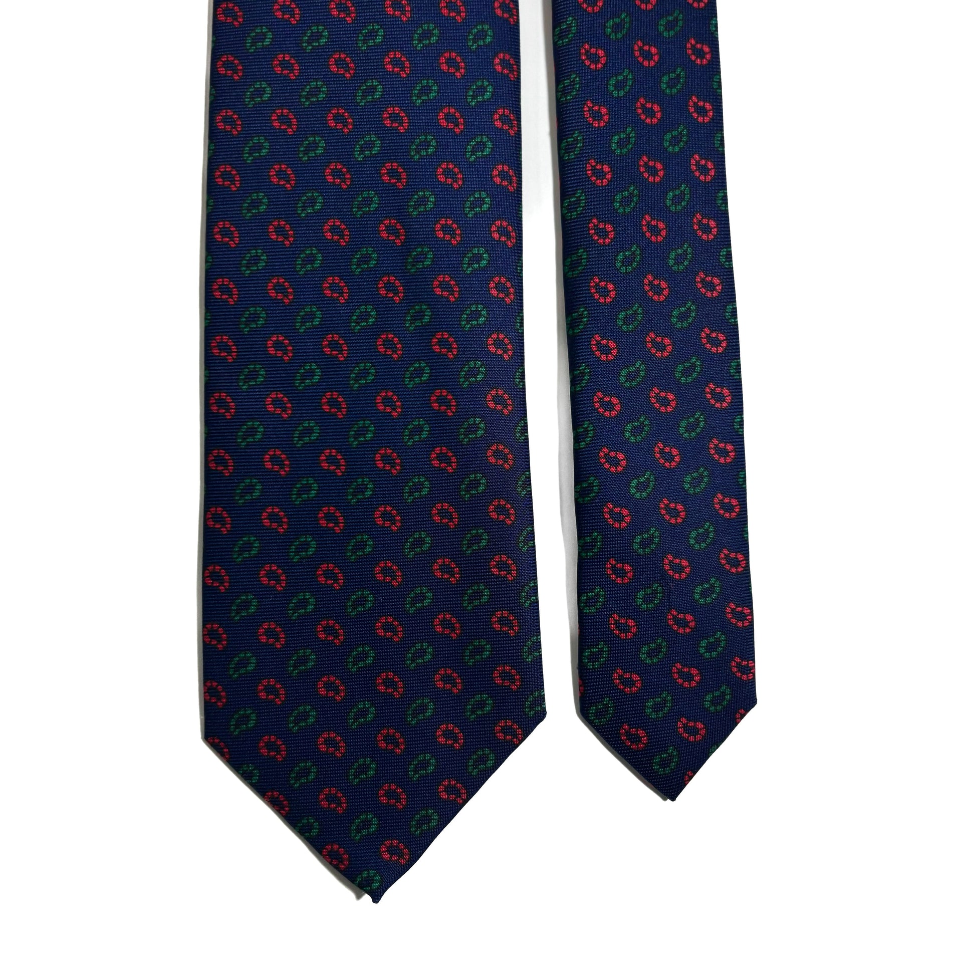 Hand-Printed Navy Blue Small Paisley Silk Tie-2