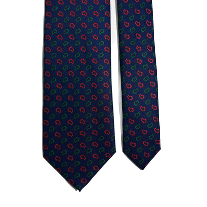 Hand-Printed Navy Blue Small Paisley Silk Tie-2