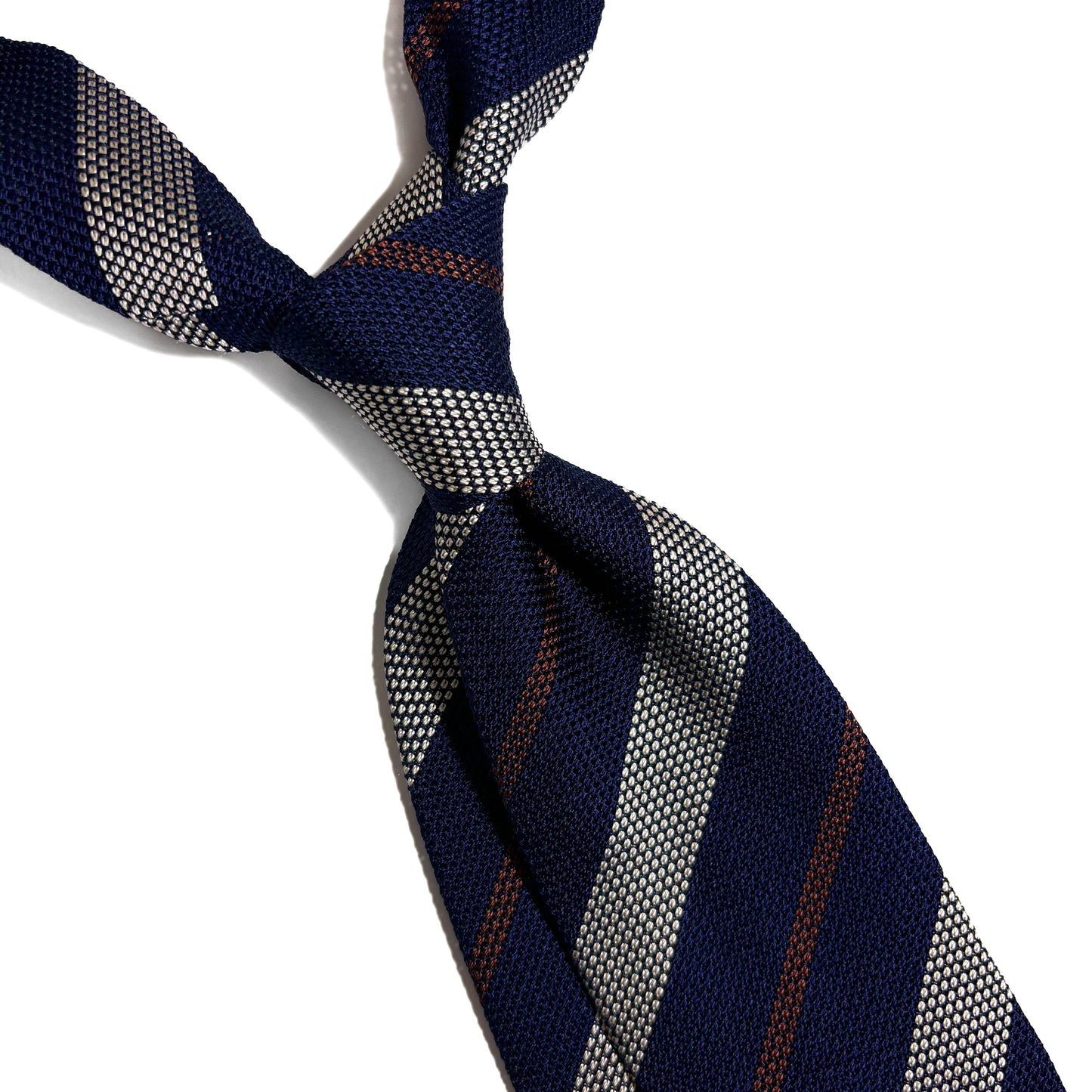 Navy Blue / Silver Striped Silk Grenadine Tie-1