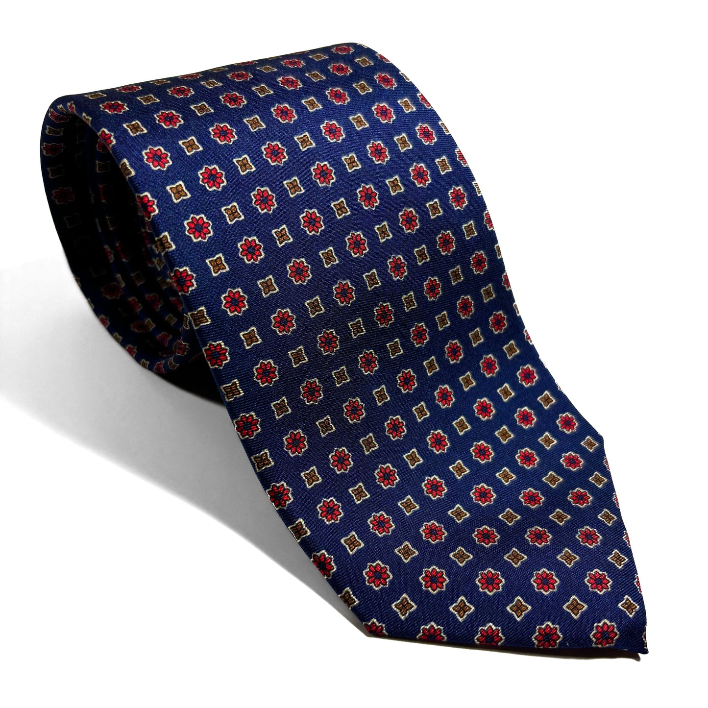 Navy Blue Geometric Floral Silk Tie-0