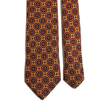 Orange & Red Floral Medallion Silk Tie (Handmade in Italy)-2