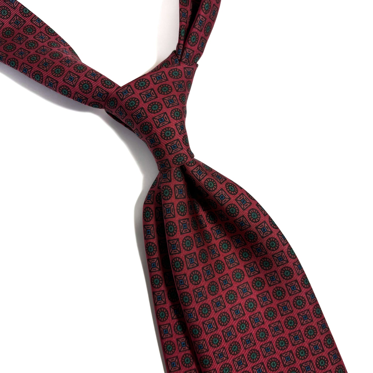 Hand-Printed Brick Red Geometric Silk Tie-1