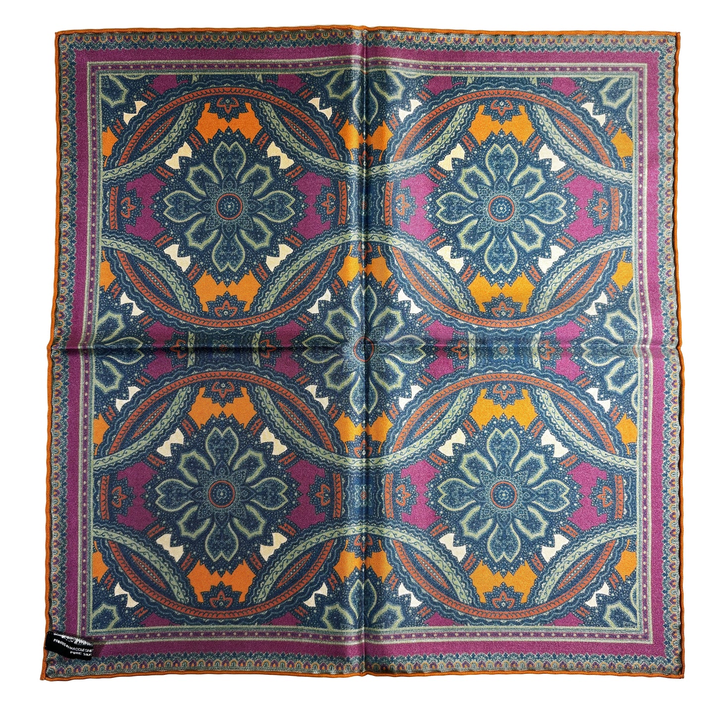 Purple & Gold Large Medallion Silk Pocket Square-4