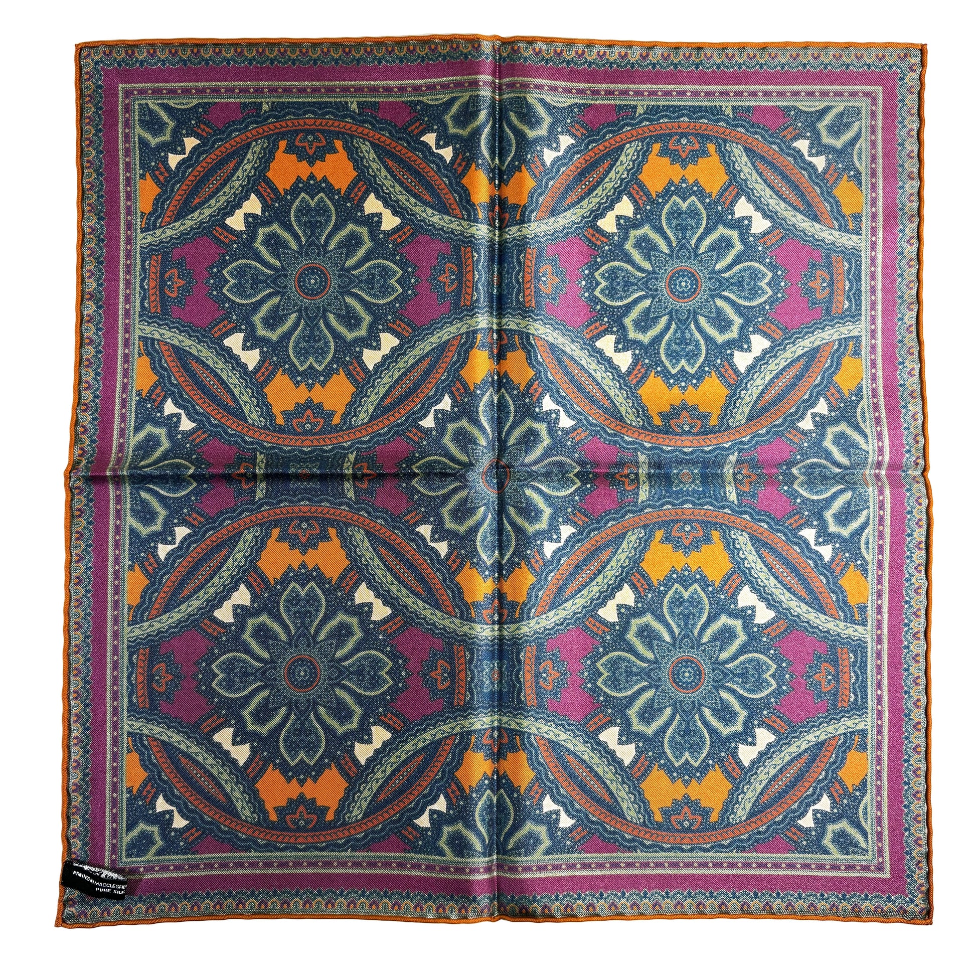 Purple & Gold Large Medallion Silk Pocket Square-4