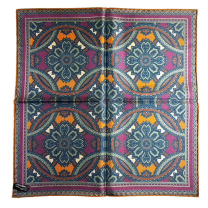 Purple & Gold Large Medallion Silk Pocket Square-4