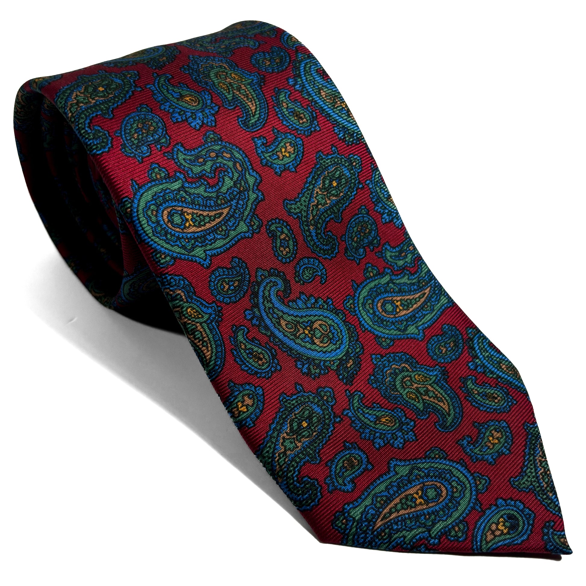 Hand-Printed Red Paisley Silk Tie-0