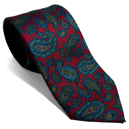 Hand-Printed Red Paisley Silk Tie-0