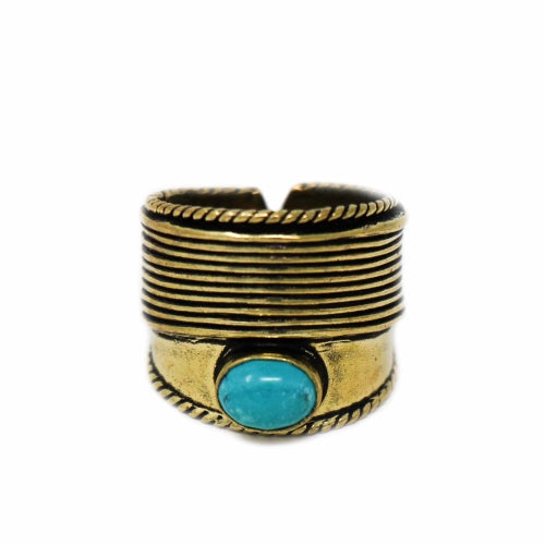 TURQUOISE STONE ADJUSTABLE BRASS RING
