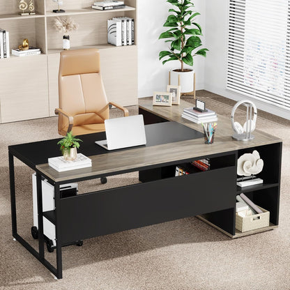 71" Gray L-Shaped Executive Desk with Storage-3