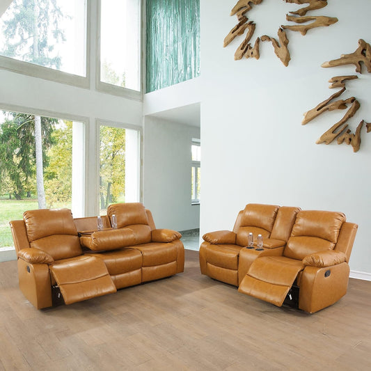 Alpine Living Room Recliner Set Include Love Seat, Sofa, 2-Piece,Ginger-0