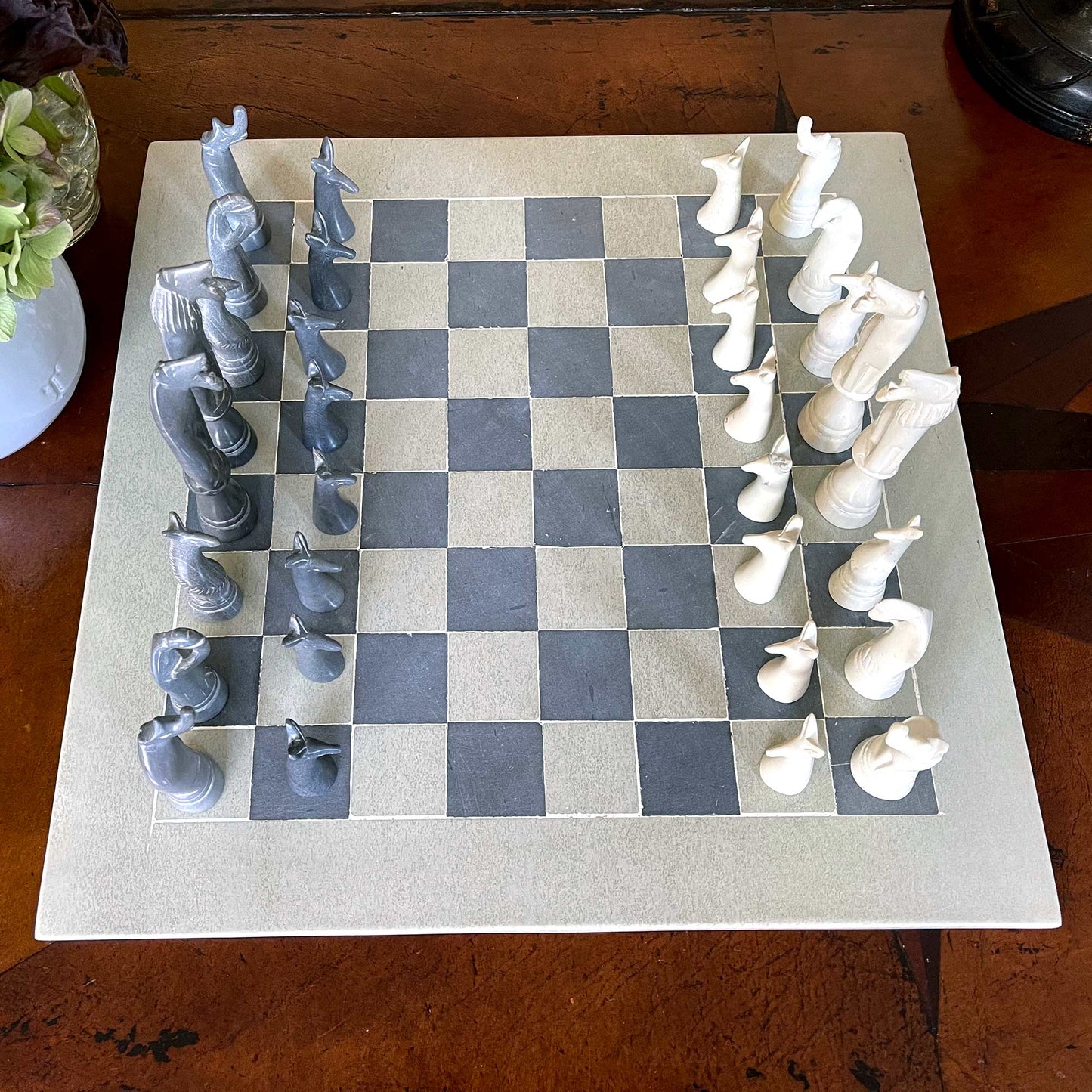 Hand Carved Soapstone Maasai Chess Set - 14" Board - Smolart