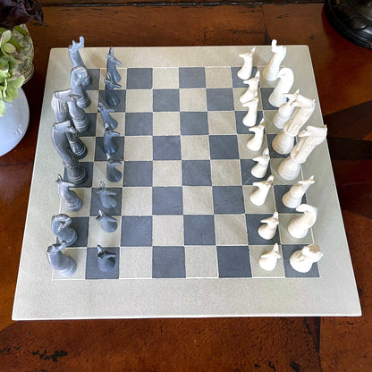 Hand Carved Soapstone Maasai Chess Set - 14" Board - Smolart