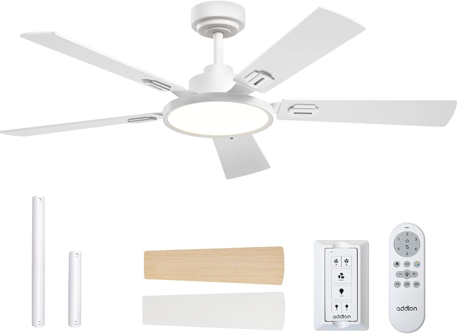 Ceiling Fans with Lights, 52 Inch White Ceiling Fan with Light and Remote Control, Reversible, 3CCT, Dimmable, Noiseless, Small Ceiling Fan for Bedroom, Farmhouse, Indoor/Outdoor Use-0