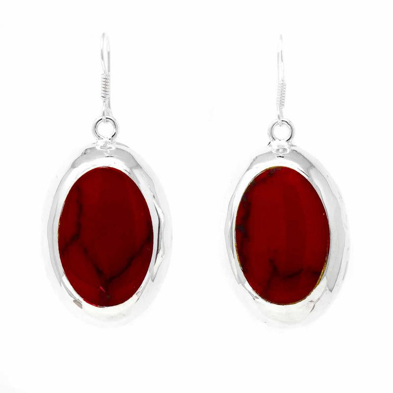 EARRINGS, RED JASPER OVALS