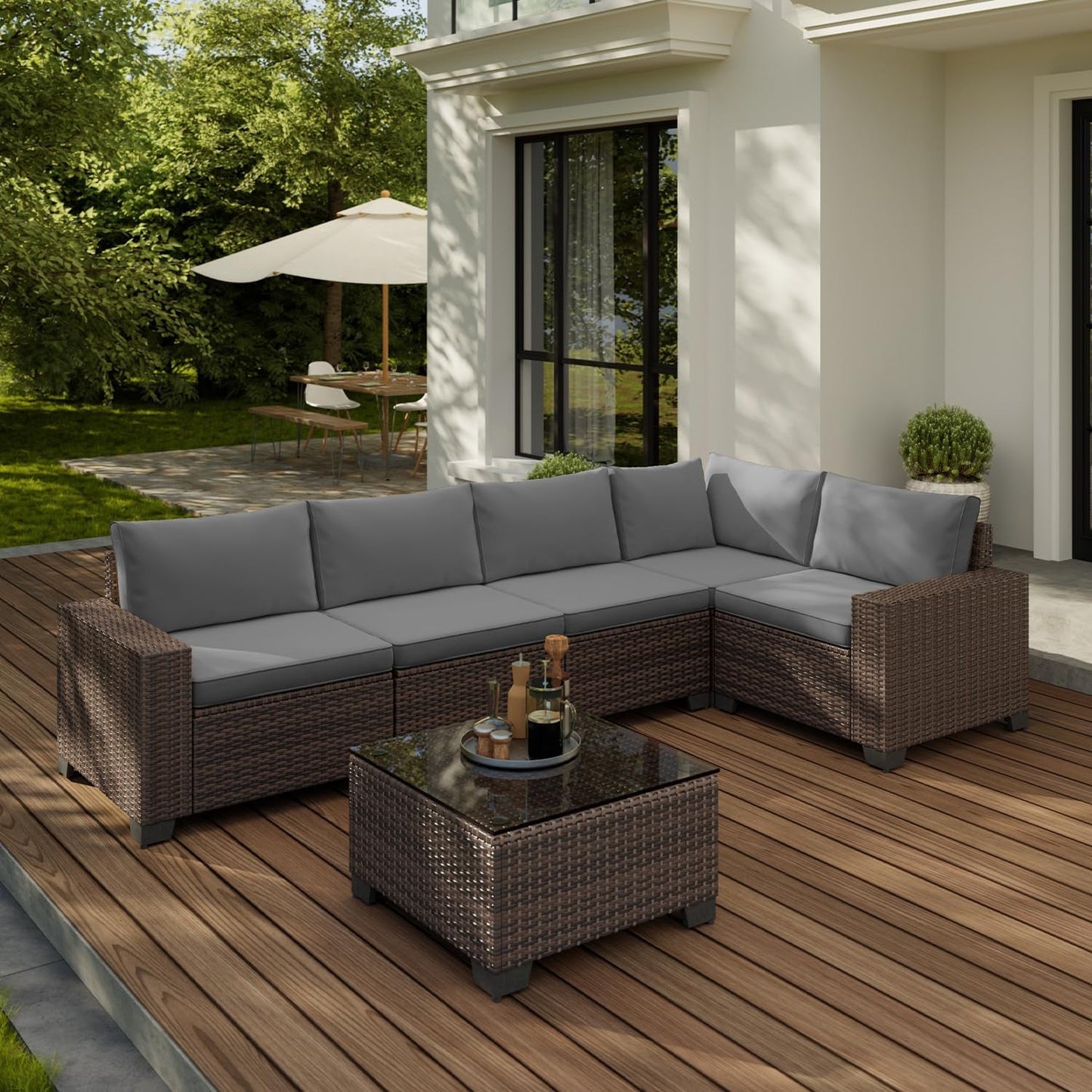 Outdoor 6-Piece Wicker Sectional Sofa Set with Cushions-2