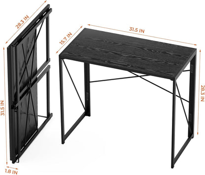 Small Folding Desk 31.5 Inch No Assembly Required Computer Desks, Spaces Saving Foldable Table for Bedroom, Home Office, Dorm, Apartment, Kids, Black Wood-2