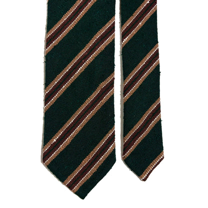 Luxury Forest Green Stripe Untipped Silk Shantung Tie-2