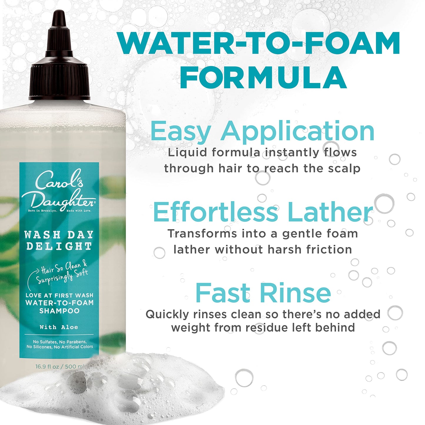 Carol’s Daughter Wash Day Delight Love at First To Foam Sulfate Free Shampoo with Aloe and Micellar Water, Paraben and Silicone Free, Micellar Shampoo for Kinky, Curly Hair, 16.9 fl oz