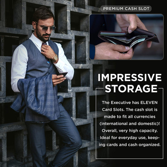SERMAN BRANDS 2 ID Window Wallet for Men RFID Blocking Leather, Bifold Top Flip, Extra Capacity Travel Wallet (Morning Roast Executive)