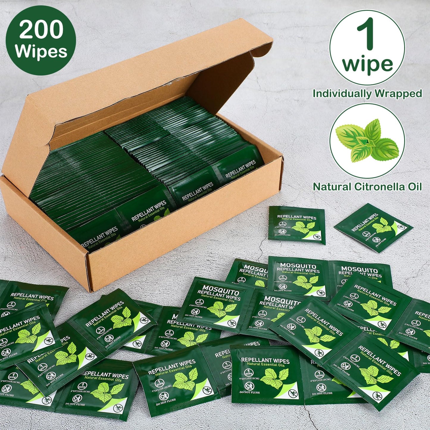 Threlaco 200 Pieces Travel Size Wipes Citronella Oil Individually Wrapped Wipes for Indoor Outdoor Travel Picnic Camping Hikes